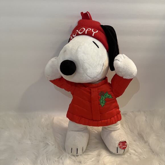 Snoopy Dancing Peanuts Animated Musical Christmas Plush Red Jacket 14” WORKS - Picture 1 of 8